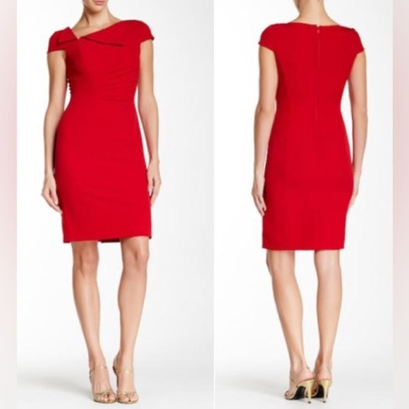 TAHARI Fold Over Neck Sheath Dress Sz 10 - Picture 10 of 10